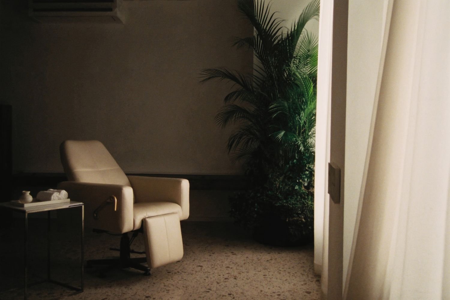 Sala de tratamento da OligoVitta, ambiente sereno com plantas e luz natural