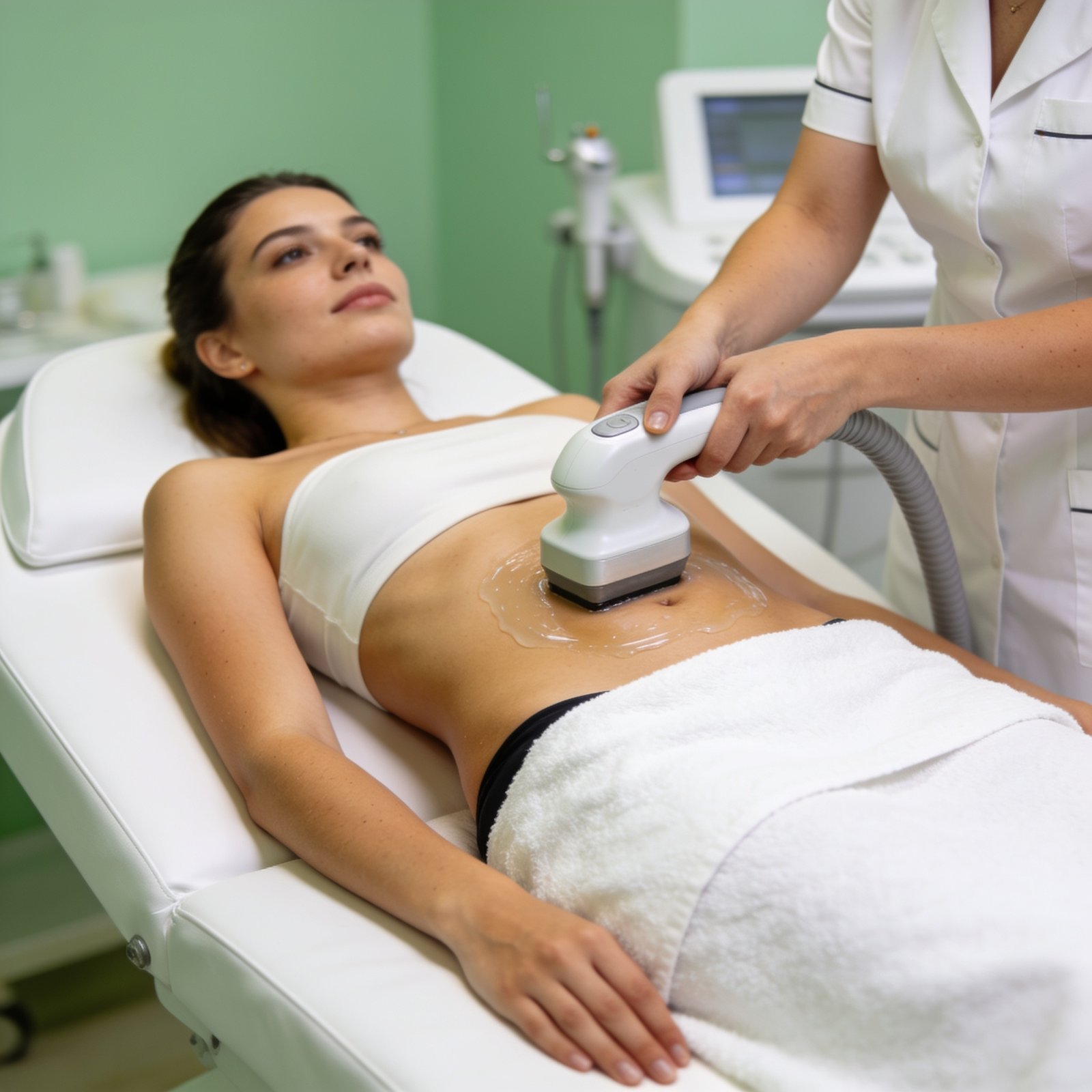 Sessão de Lipo sem Corte com ultrassom cavitacional aplicado no abdômen na OligoVitta Limeira